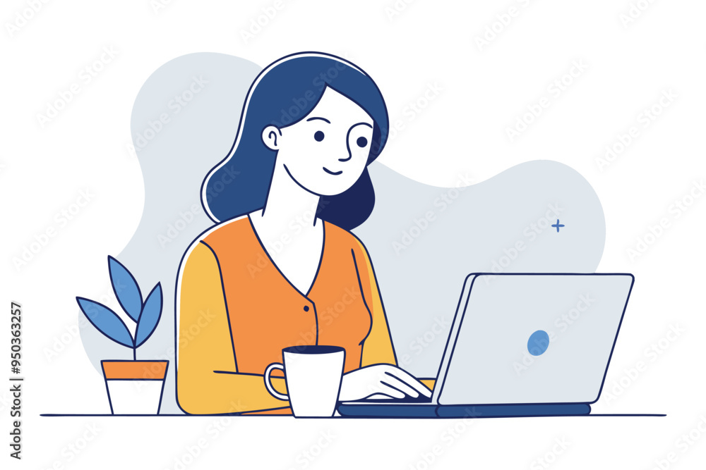 women working with laptop skatch art vector illustration women working with laptop skatch art vector illustration