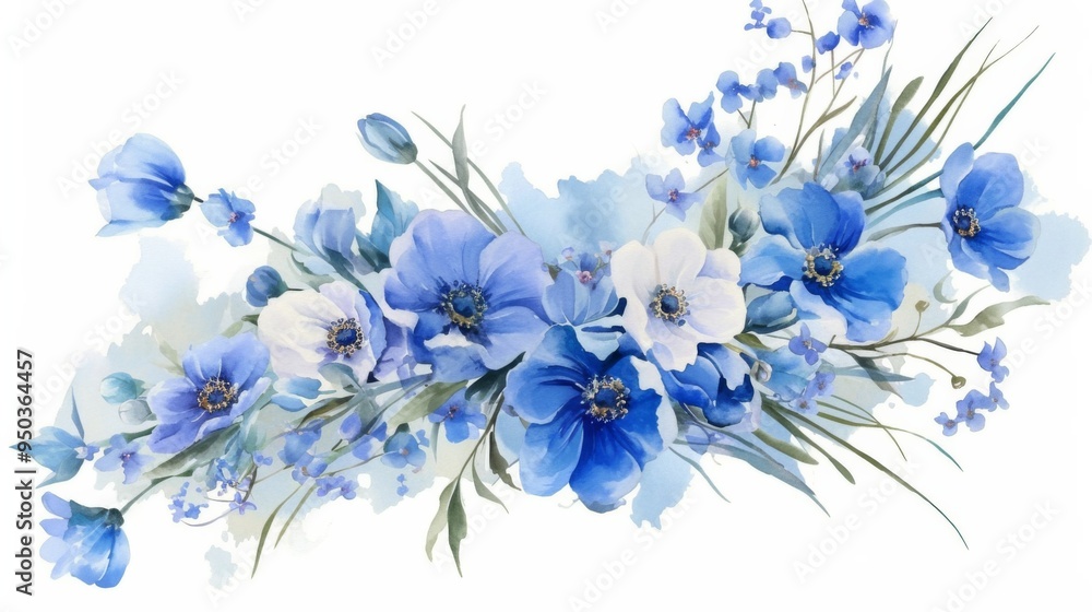 Watercolor Art Background with Blue Flowers Watercolor Art Background with Blue Flowers