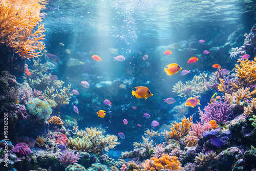 Dive into a Vibrant Underwater Wonderland Filled with Enchanting Fish and Lush Corals in a Mesmerizing Aquatic Scene. photo