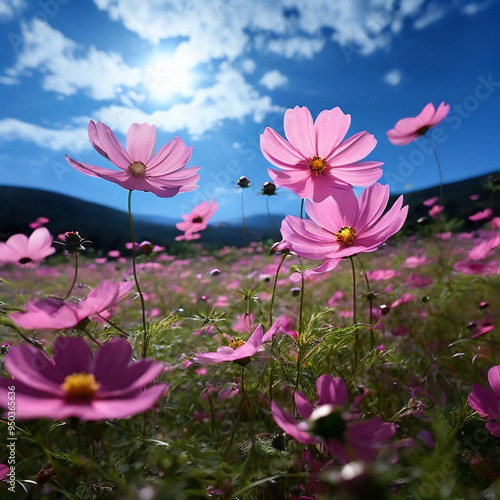 Autumn, cosmos, city, field, flower, dragonfly, stream, brook, river photo