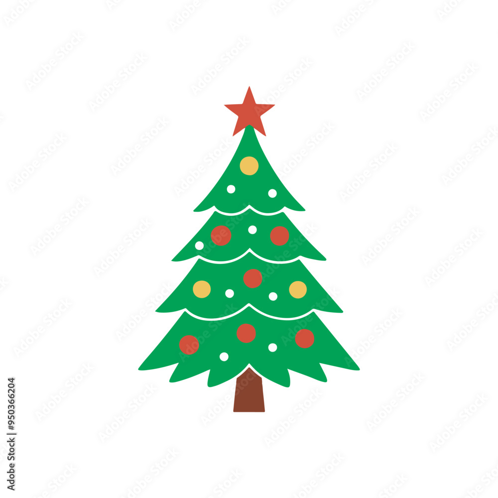 Cartoon abstract christmas tree with stars and balls vector, Christmas Tree Color Flat Icon, merry xmas celebration happy new year decoration vector illustration. Cartoon abstract christmas tree with stars and balls vector, Christmas Tree Color Flat Icon, merry xmas celebration happy new year decoration vector illustration.