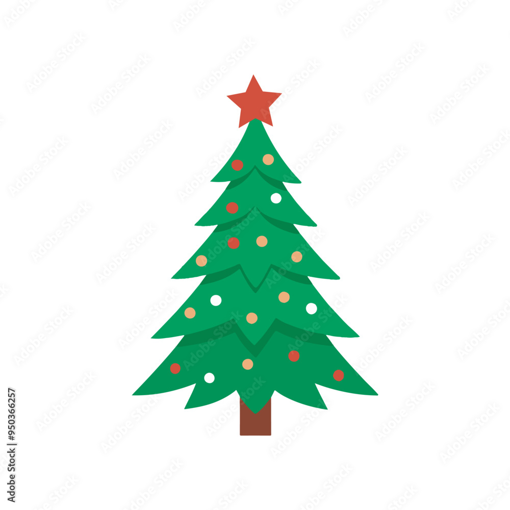 Cartoon abstract christmas tree with stars and balls vector, Christmas Tree Color Flat Icon, merry xmas celebration happy new year decoration vector illustration. Cartoon abstract christmas tree with stars and balls vector, Christmas Tree Color Flat Icon, merry xmas celebration happy new year decoration vector illustration.