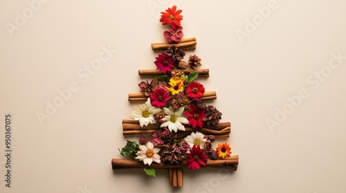 Christmas Tree Made with Cinnamon Sticks and Flowers