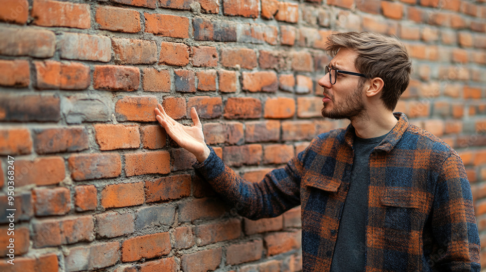 Man talks to brick wall. Talks like a wall. Man talks to brick wall. Talks like a wall.