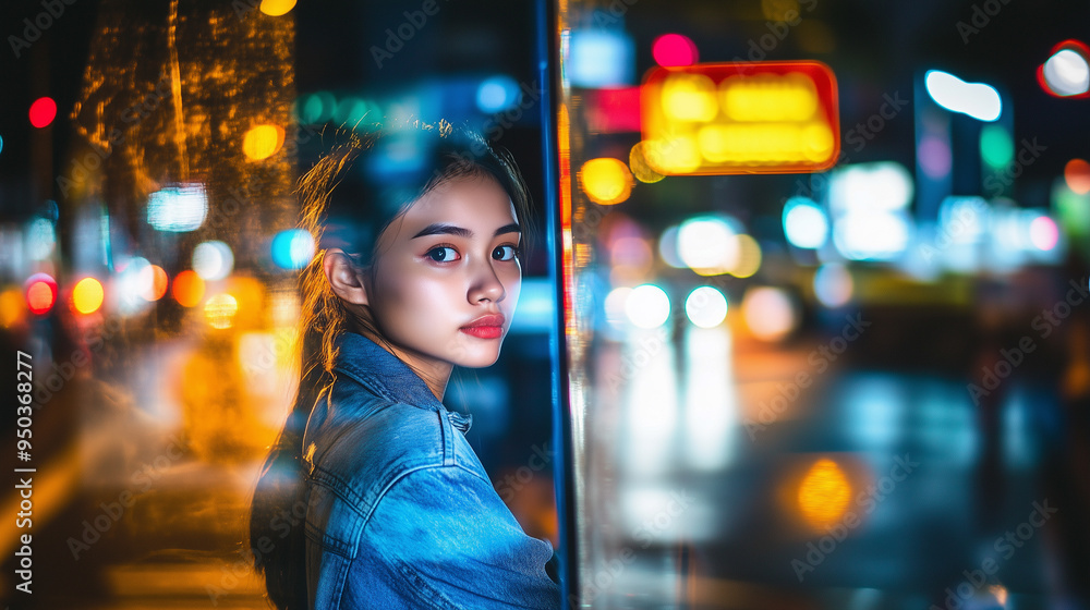 A woman is standing in the rain with her head tilted, looking at the camera A woman is standing in the rain with her head tilted, looking at the camera