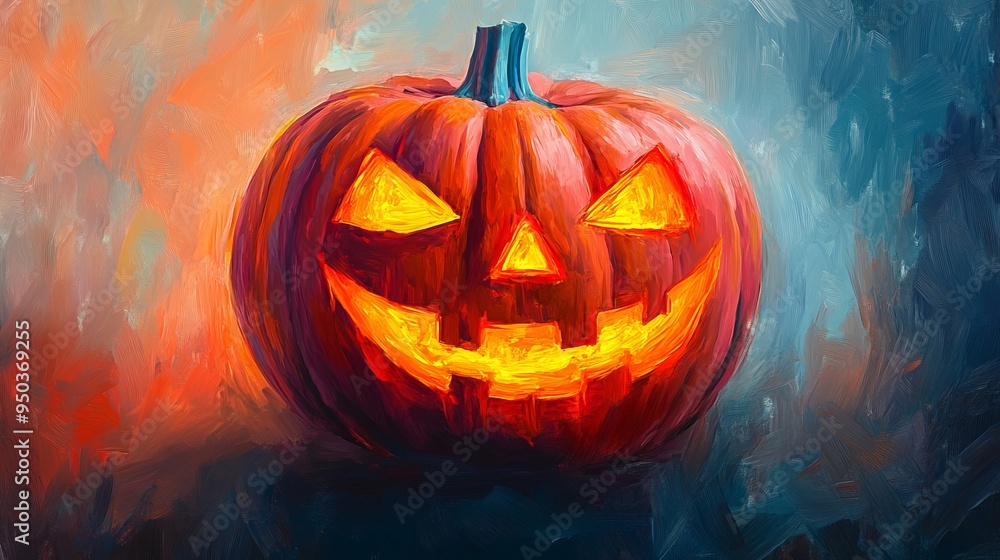 Joyful Glowing Jack-o'-Lantern in Abstract Expressionism. AI generated illustration Joyful Glowing Jack-o'-Lantern in Abstract Expressionism. AI generated illustration