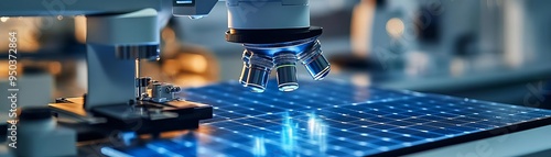 Photovoltaic cells under a microscope, Photovoltaic solar cells efficiency, detailed scientific study photo