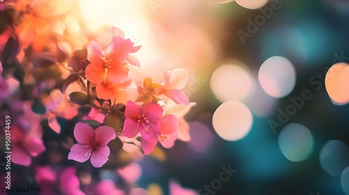 Pink Flowers Bloom in the Sunset