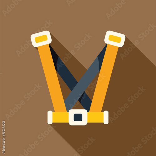 Yellow safety harness with long shadow on brown background, designed in flat style