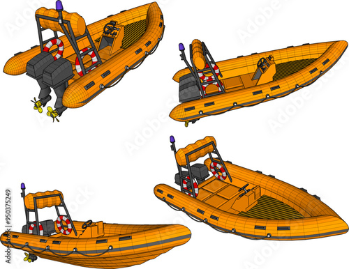 Vector sketch illustration of rescue rubber boat design for disaster