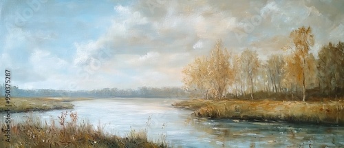 Riverbank in the 17th Century - Vintage Art. AI generated illustration