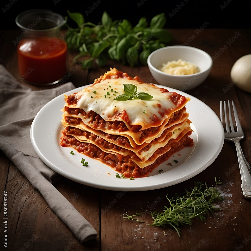 Delicious Lasagna Bolognese, featuring layers of tender pasta, rich tomato sauce, savory ground beef, and melted cheese Delicious Lasagna Bolognese, featuring layers of tender pasta, rich tomato sauce, savory ground beef, and melted cheese