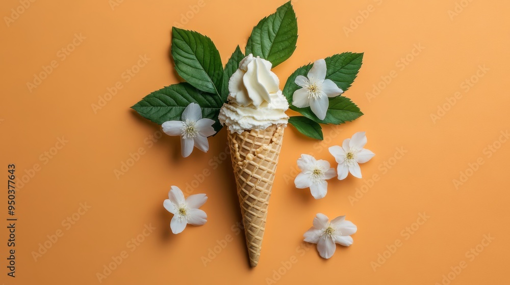 Vanilla Ice Cream Cone with Flowers Vanilla Ice Cream Cone with Flowers