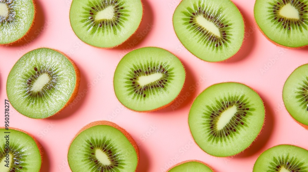 Kiwi Fruit Slices on a Pink Background Kiwi Fruit Slices on a Pink Background