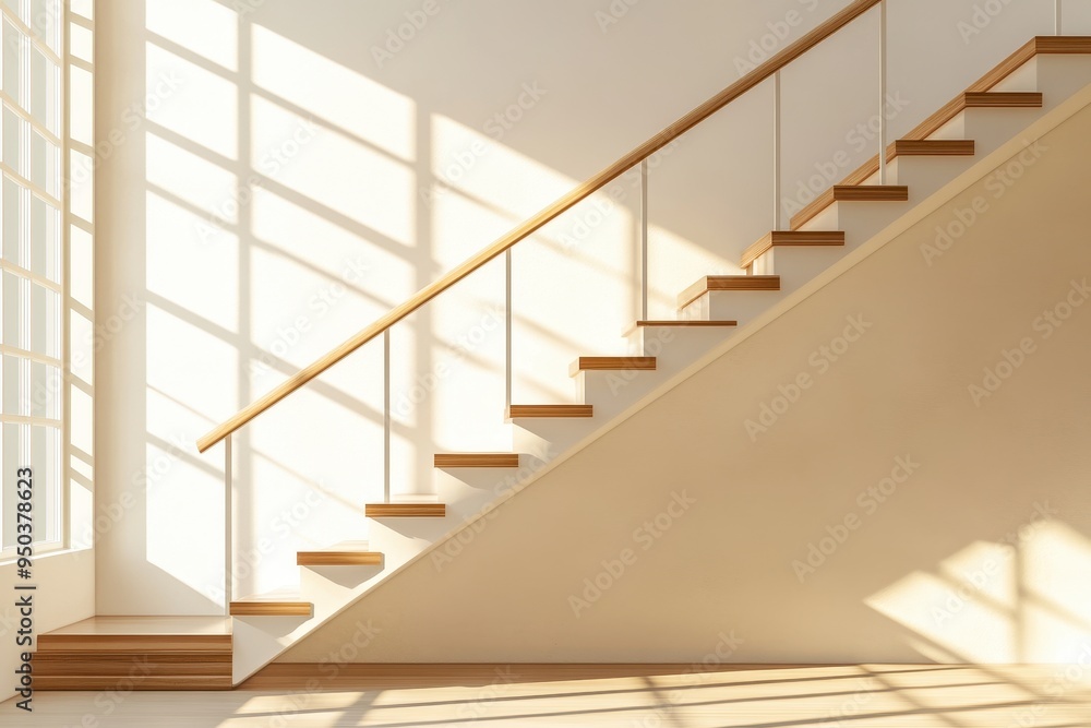 Modern Japandi Stairway with Light Wood Steps and Clean Lines in Neutral Setting Modern Japandi Stairway with Light Wood Steps and Clean Lines in Neutral Setting