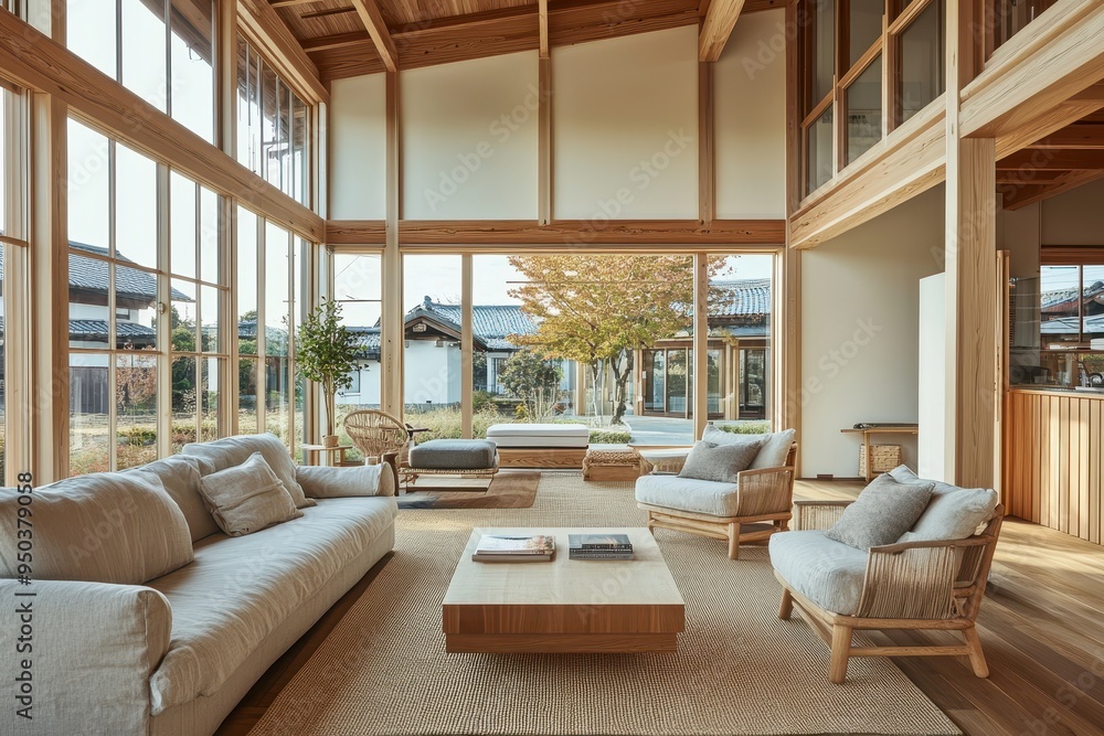 Serene Japandi Observatory with Light Wood Frames and Expansive Windows Serene Japandi Observatory with Light Wood Frames and Expansive Windows