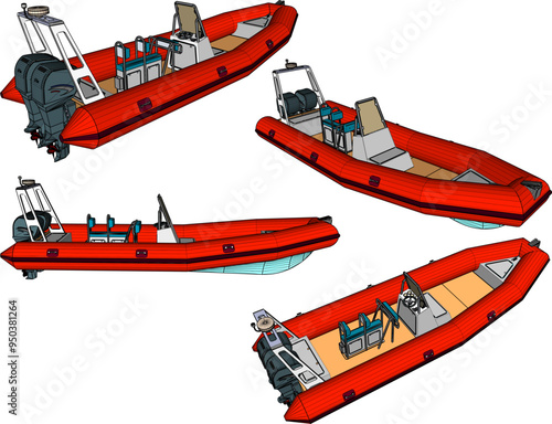 Vector sketch illustration of a rubber boat design for rescuers in flood conditions and on rivers 