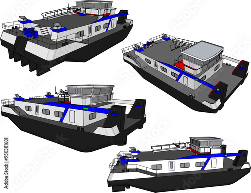 Vector sketch illustration of a tourist boat design for enjoying the river view