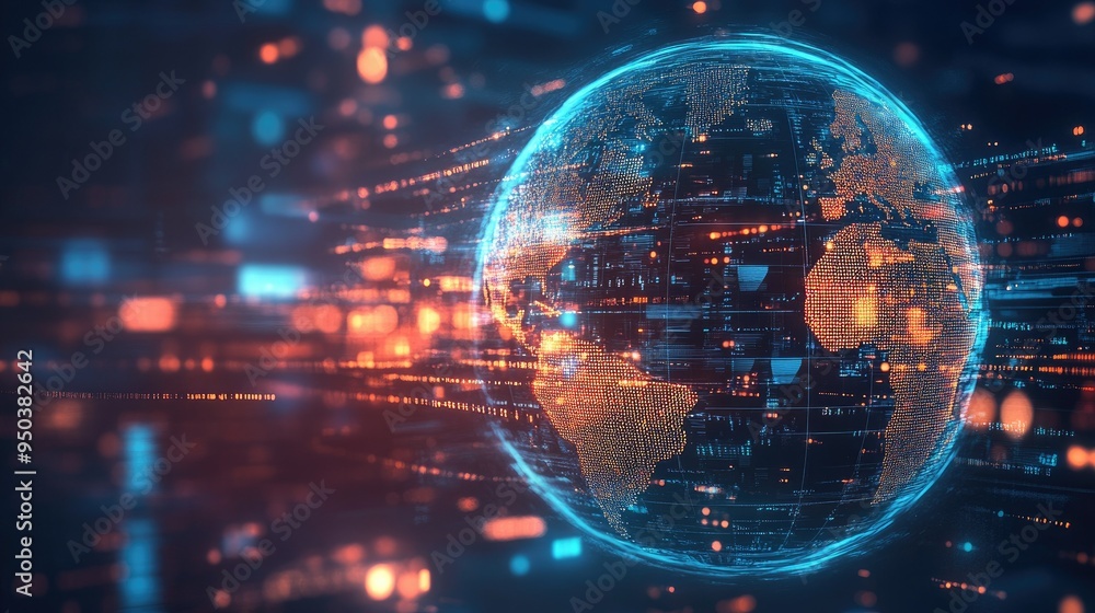 Obraz premium A digital rendering of a globe with digital data streams, symbolizing global communication through the internet