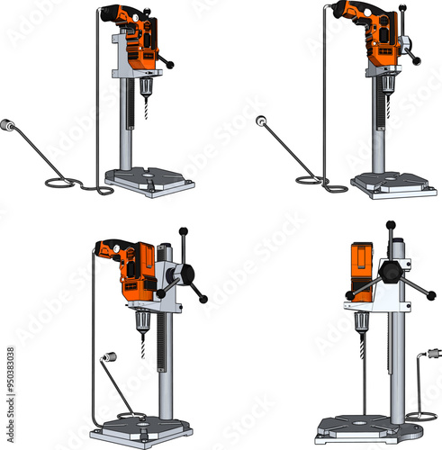 Vector sketch illustration of bench drill machine design for construction carpentry industry 