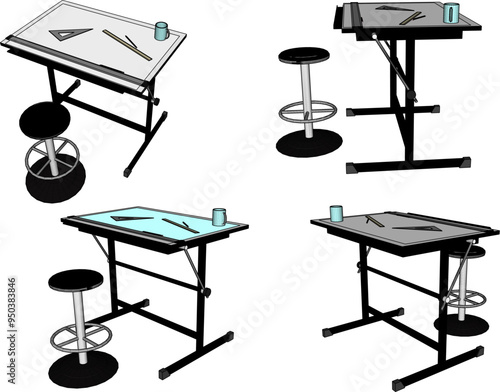 Vector sketch illustration of drawing desk design for work of an architect drafter