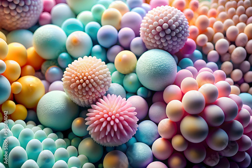 Pastel Dreamland: A mesmerizing pattern of soft-hued 3D spheres, evoking a playful and whimsical atmosphere, ideal for backgrounds, textures, and abstract designs. 