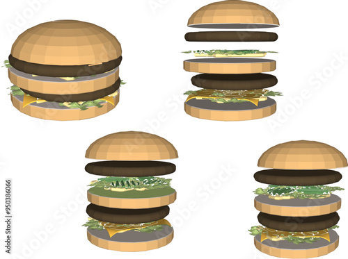 Vector sketch illustration of hamburger fast food design with meat vegetables and cheese