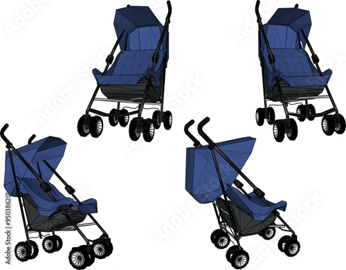 Vector sketch illustration of a baby stroller design for taking a trip to the park