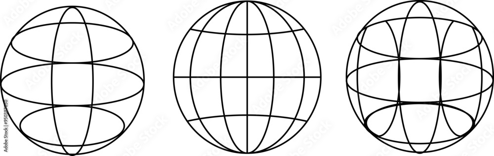 Wireframe Globe Vector Illustration Set