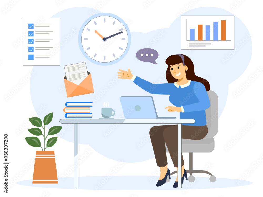 Happy office lady chatting Happy office lady chatting
