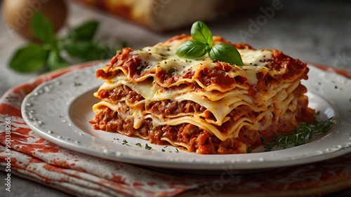 Delicious Lasagna Bolognese, featuring layers of tender pasta, rich tomato sauce, savory ground beef, and melted cheese