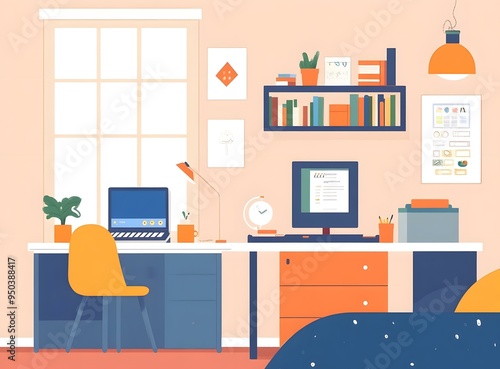 Modern Home Office Desk Illustration