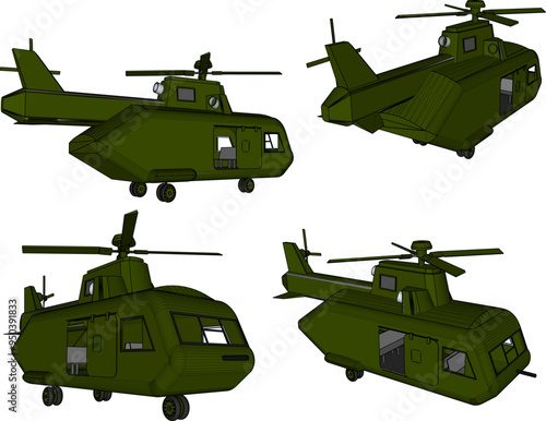 Vector sketch illustration design of rescue helicopter fighter plane war vehicle for injured soldiers on battlefield