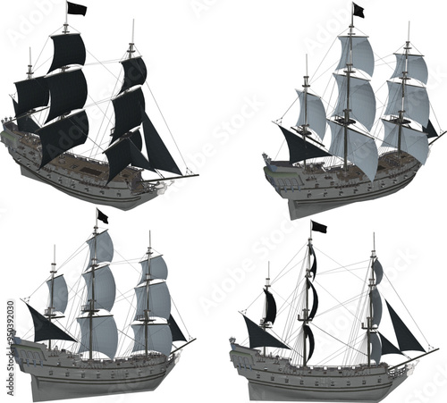 Vector sketch illustration design of sailboat wooden ship rowing pirate classic vintage ethnic traditional