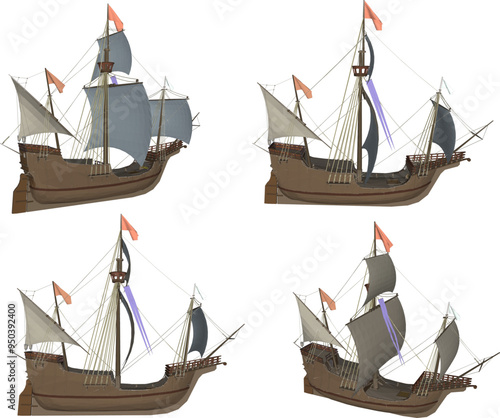 Vector sketch illustration design of sailboat wooden ship rowing pirate classic vintage ethnic traditional