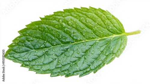 Mint leaf isolated on white. Wet mint leaf. Pepper mint collection clipping path. Mint leaf macro studio photo