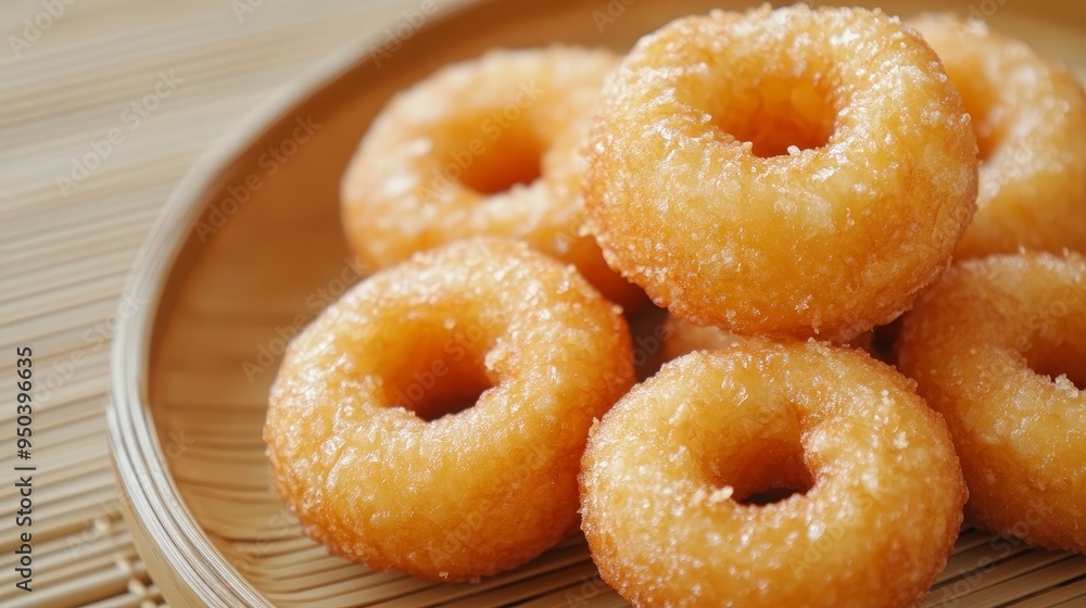 Delicious Sata Andagi - Traditional Okinawan Deep-Fried Doughnuts Close-Up on Plain Background Delicious Sata Andagi - Traditional Okinawan Deep-Fried Doughnuts Close-Up on Plain Background