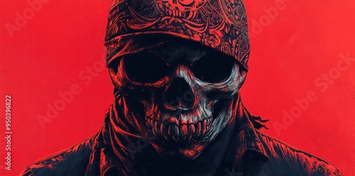 Wallpaper Mural Skull in a Bandana Against Red Background Torontodigital.ca