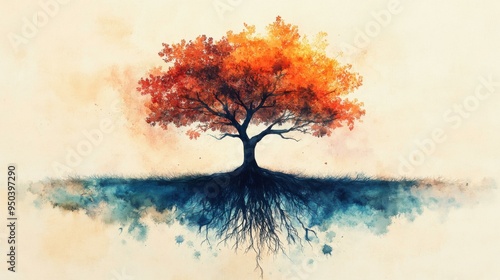 Watercolor Painting of a Tree with Roots - Nature Art Print