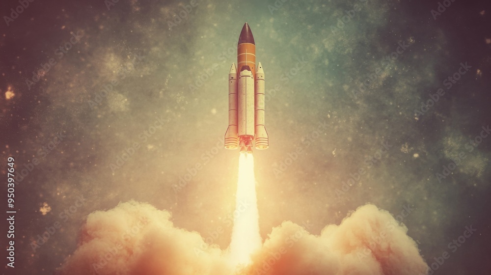 Naklejka premium Spacecraft Launch: A Powerful Ascent into the Cosmos