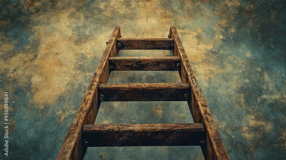 Rustic Wooden Ladder Leading Upwards - Symbol of Growth and Ambition Rustic Wooden Ladder Leading Upwards - Symbol of Growth and Ambition