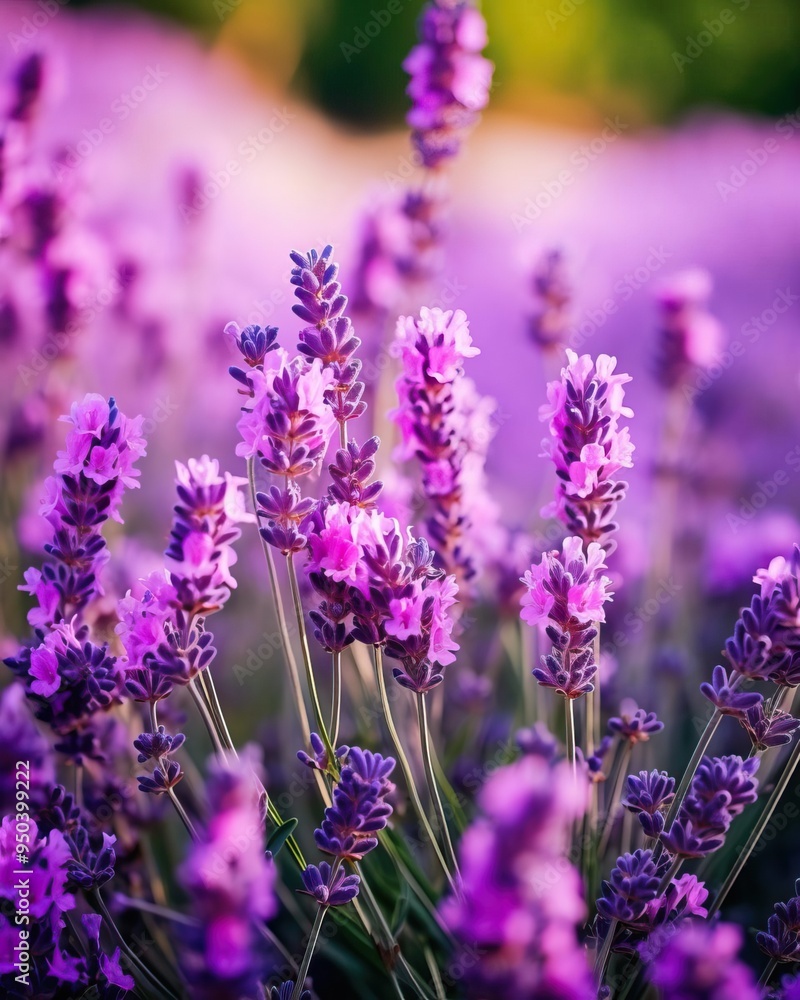 Obraz premium Vibrant purple lavender flowers in full bloom, capturing the essence of tranquility and beauty in a serene landscape.