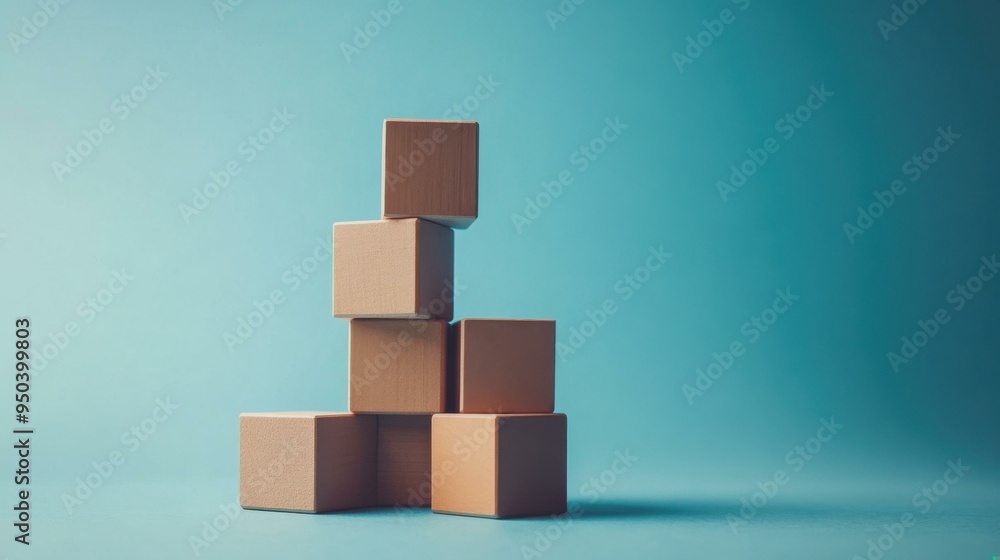 Stack of Wooden Blocks on Blue Background Stack of Wooden Blocks on Blue Background