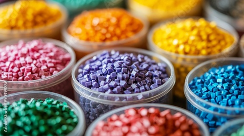 Colorful Plastic Pellets in Containers