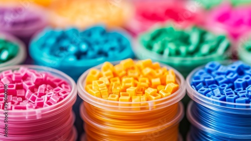 Colorful Plastic Beads in Containers