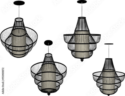 Vector silhouette illustration sketch of classic traditional vintage ethnic decorative chandelier design