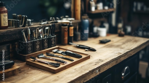 Barbershop Tools on Wooden Table