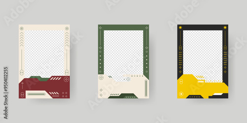 Collection of player frames template. Cyberpunk style. Game card frame mockup template design.