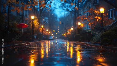 Abstract urban landscape with twinkling lights reflecting on a river, illuminated by the soft glow of a distant sunset