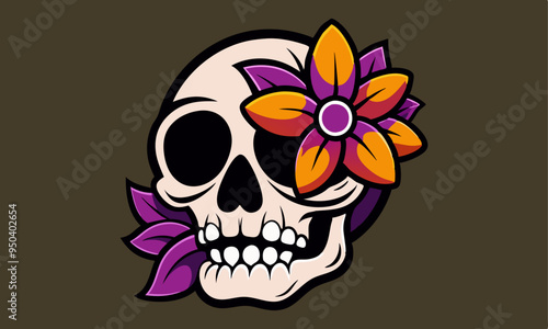 Download Skull With Flower, , Vector Silhouette     Eps File For Design.